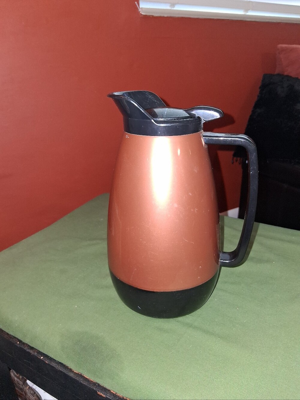 Vintage Thermo- Serv Copper Tone Insulated Carafe Pitcher with Black Handle